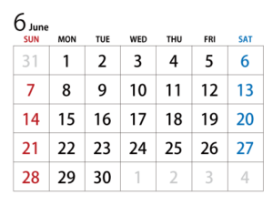 6月の営業日のお知らせ