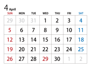 4月の営業日のお知らせ