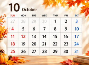 2026年10月の営業日・休業日のお知らせ